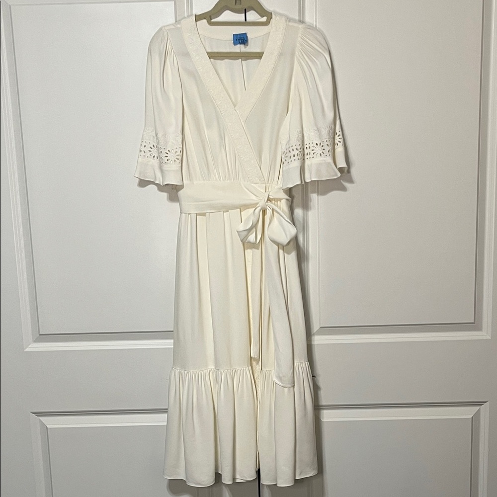 Kobi Halperin Cream Intricate Detail Wrap Midi Dress